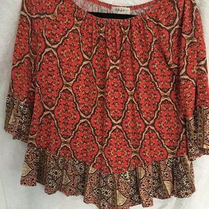 Dark orange peasant top - can be worn on or off-shoulder